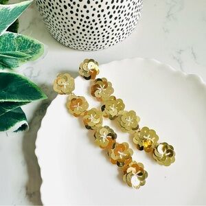 2/$30🌵 Gold Sequin Flower Earrings Long Dangle Floral Sparkle Jewelry Gift NEW
